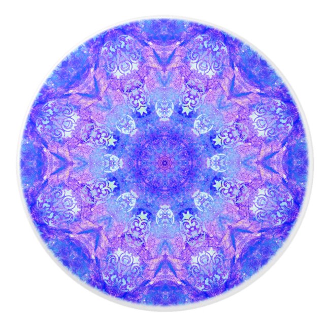 Lavender Sky Blue Purple Sparkle Damask   Ceramic Knob (Front)
