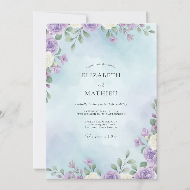 Lavender Sky Leafy Wedding Invitation (Front)