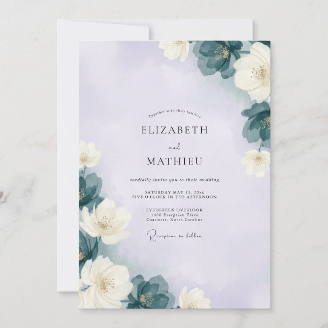 Lavender Slate Blossom Wedding Invitation (Front)
