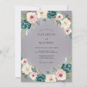 Lavender Slate Ranunculus Muted Eucalyptus Wedding Invitation