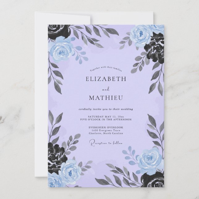 Lavender Slate Rose Wedding Invitation (Front)