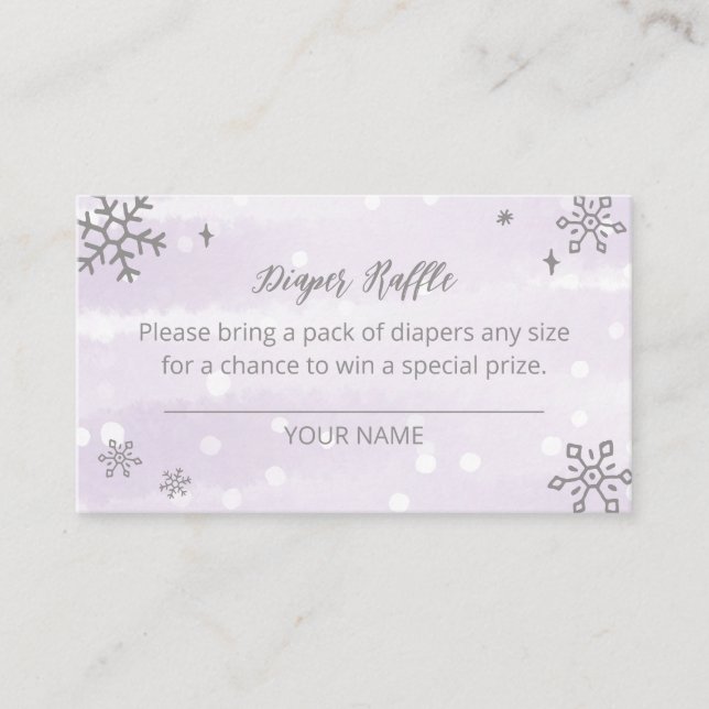 Lavender Snowflakes Baby Shower Diaper Raffle Enclosure Card (Front)