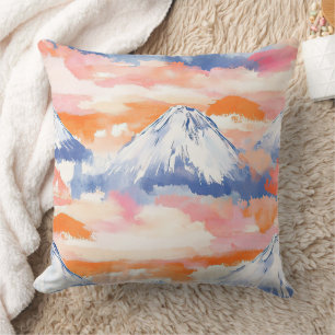 Lavender Snowy Mountain Scenic Watercolor Cushion