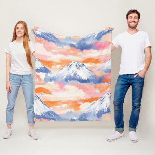 Lavender Snowy Mountain Scenic Watercolor Fleece Blanket