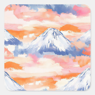 Lavender Snowy Mountain Scenic Watercolor Square Sticker