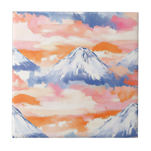 Lavender Snowy Mountain Scenic Watercolor Tile