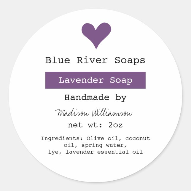 Lavender Soap Handmade with Ingredients list Classic Round Sticker (Front)
