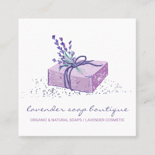 Lavender Soap Purple Bath Cosmetic Square Business Card (Front)