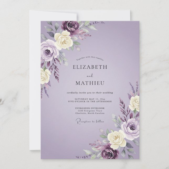 Lavender Soft Floral Flourish Wedding Invitation (Front)