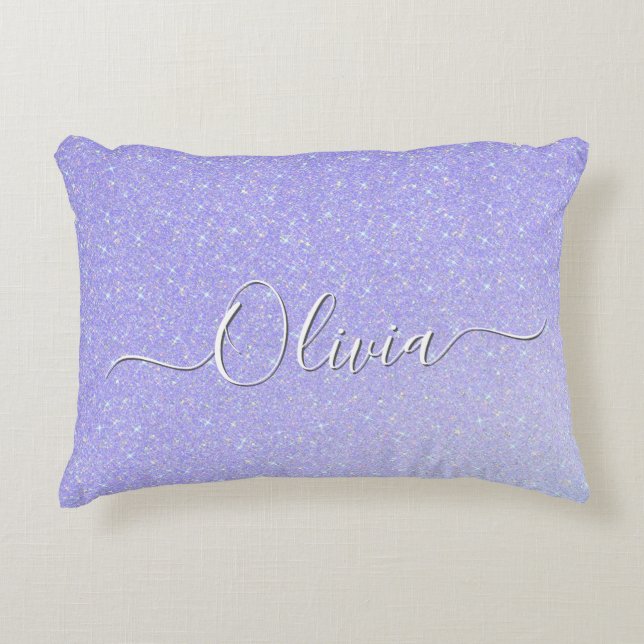 Lavender Sparkle Soft Pastel Custom Name  Decorative Cushion (Front)