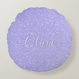 Lavender Sparkle Soft Pastel Custom Name  Round Cushion
