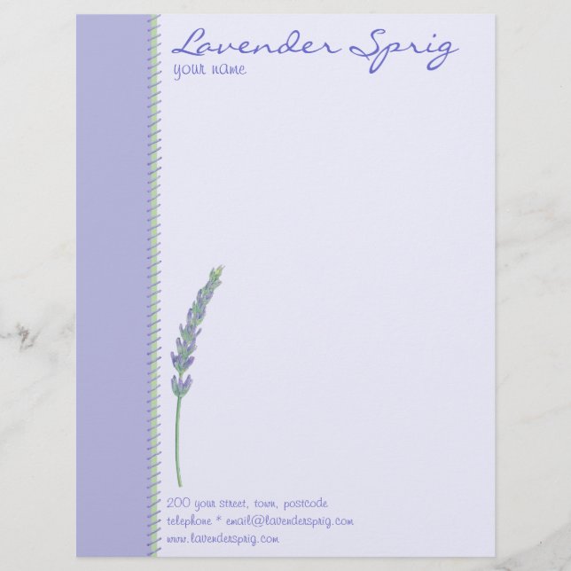 Lavender Sprig Letterhead Template (Front)