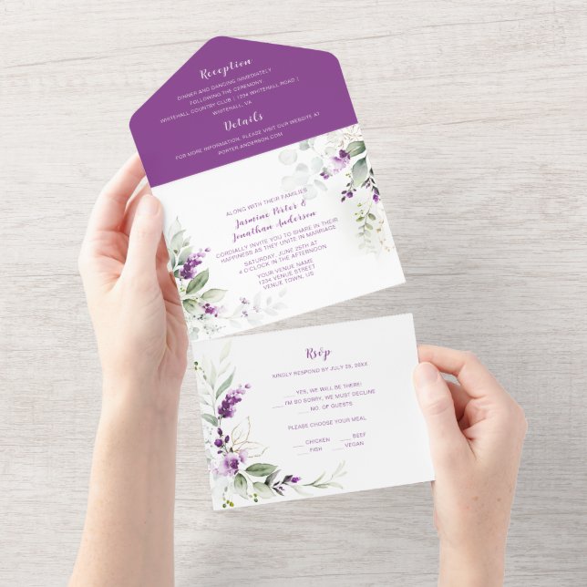 Lavender Sprigs & Greenery Wedding  All In One Invitation (Tearaway)