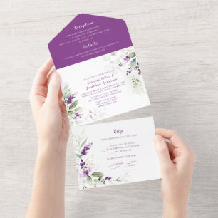 Lavender Sprigs & Greenery Wedding All In One Invitation