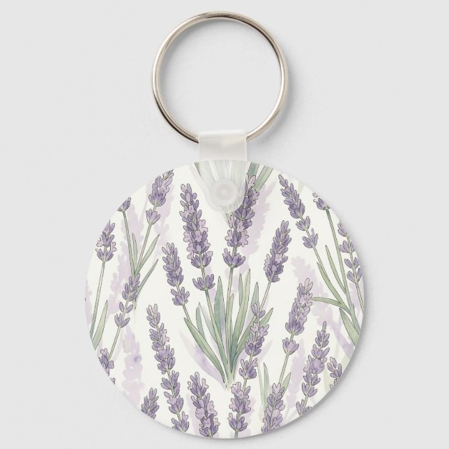 Lavender Sprigs Watercolor Botanical Pattern Key Ring (Front)