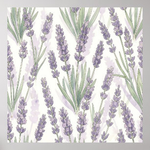 Lavender Sprigs Watercolor Botanical Pattern Poster