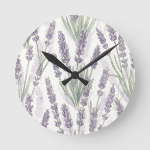 Lavender Sprigs Watercolor Botanical Pattern Round Clock