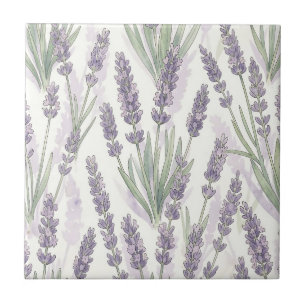 Lavender Sprigs Watercolor Botanical Pattern Tile