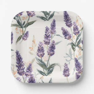Lavender Sprigs Watercolor Botanical Purple Floral Paper Plate