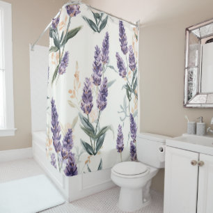 Lavender Sprigs Watercolor Botanical Purple Floral Shower Curtain