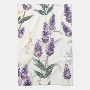 Lavender Sprigs Watercolor Botanical Purple Floral Tea Towel