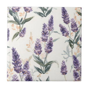 Lavender Sprigs Watercolor Botanical Purple Floral Tile
