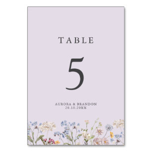 Lavender Spring Wildflower Meadow Garden Wedding Table Number