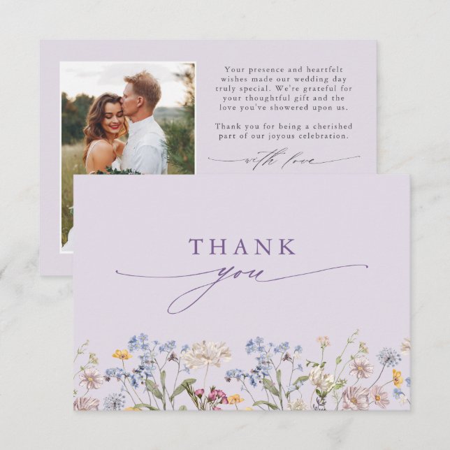 Lavender Spring Wildflower Meadow Garden Wedding  Thank You Card (Front/Back)