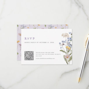 Lavender Spring Wildflower Meadow Wedding QR Code RSVP Card