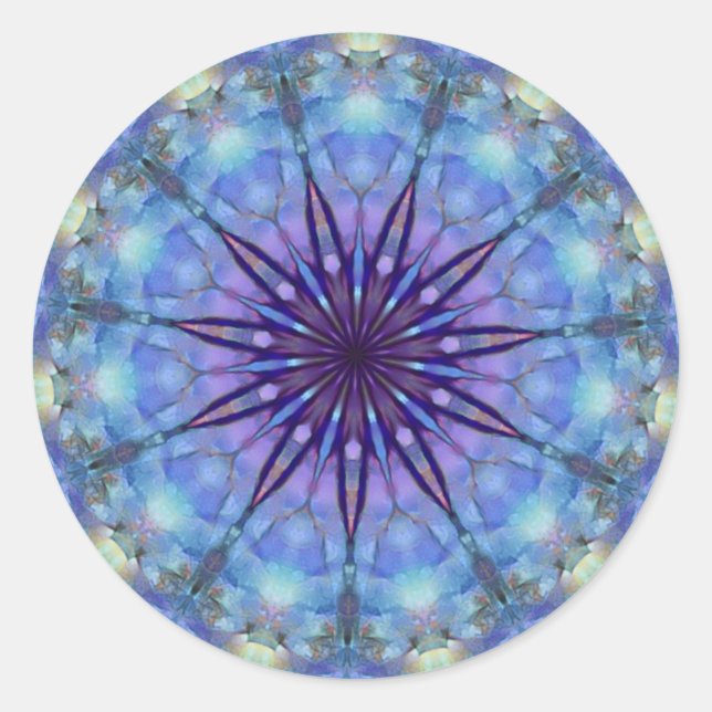 Lavender Starburst Mandala Round Stickers (Front)