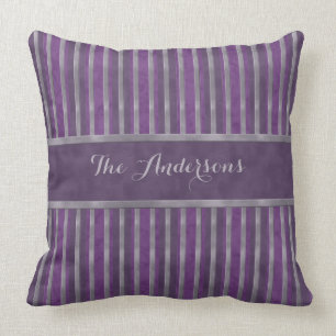 Lavender Steel Dark Plum Striped Cushion