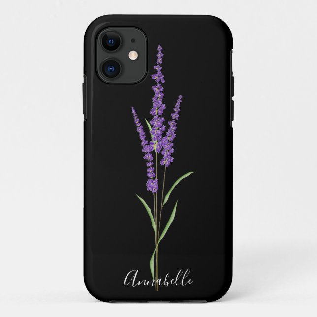 Lavender Stem on Black Personalised iPhone Case (Back)