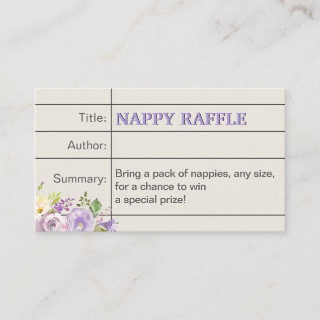 Lavender Storybook Baby Girl Shower Nappy Raffle Enclosure Card (Front)