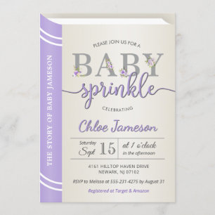Lavender Storybook Book Library Baby Girl Sprinkle Invitation