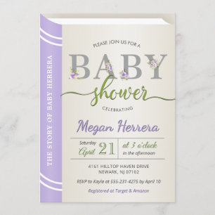 Lavender Storybook Book Library Girl Baby Shower Invitation