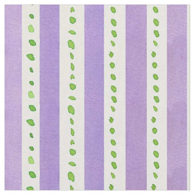 Lavender Stripe Lime Green Watercolor Dots Fabric (Close Up)