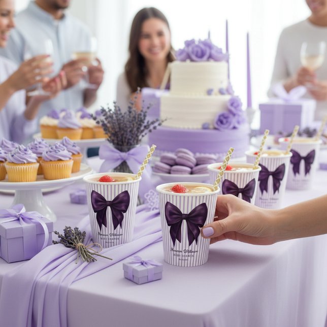 Lavender Stripe Purple Bow Baby Shower Paper Cups (Creator Uploaded)