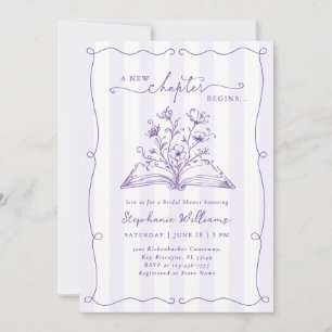 Lavender Striped Floral Book Bridal Shower Invitation