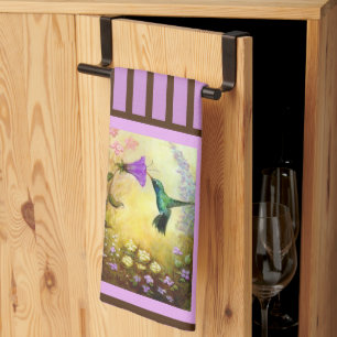 Lavender Striped Hummingbird Kitchen Towel