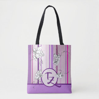Lavender Stripes And Flowers Design Tote Bag