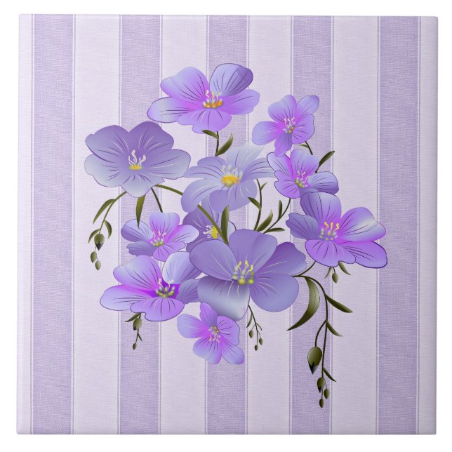 Lavender Stripes and Lavender-Coloured Bouquet Tile (Front)