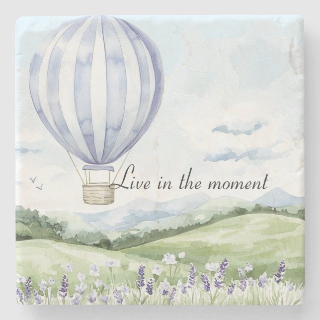 Lavender Stripes Balloon Floral Bridal Shower Stone Coaster (Front)