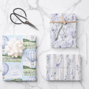 Lavender Stripes Balloon Floral Bridal Shower Wrapping Paper Sheet