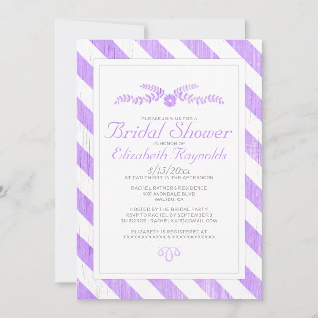 Lavender Stripes Bridal Shower Invitations (Front)
