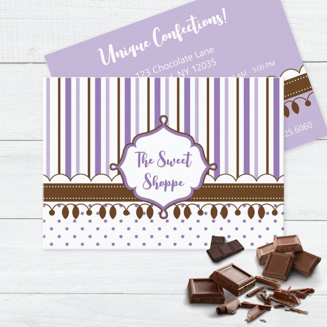 Lavender Stripes Candy Sweet Shoppe Business Card (Creator Uploaded)