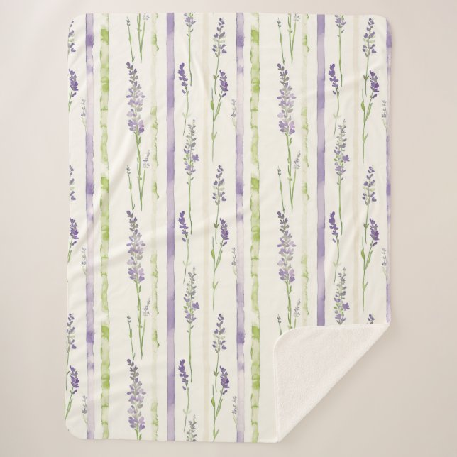 Lavender Stripes Floral Birthday Sherpa Blanket (Front)
