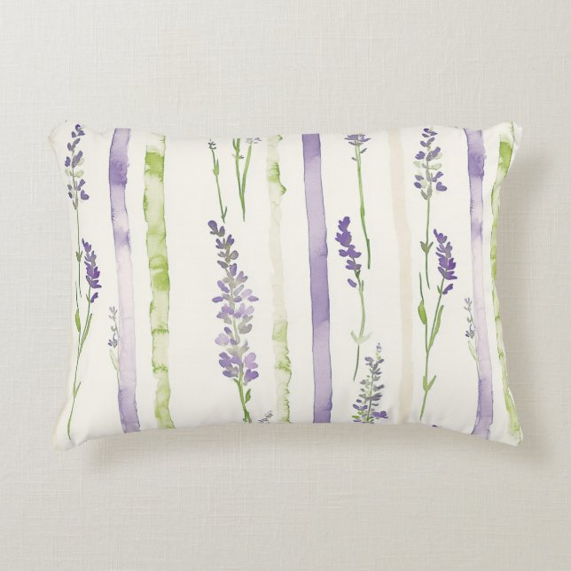 Lavender Stripes Floral   Decorative Cushion (Front)