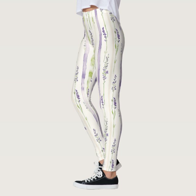 Lavender Stripes Floral   Leggings (Left)