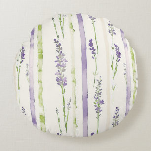 Lavender Stripes Floral Round Cushion