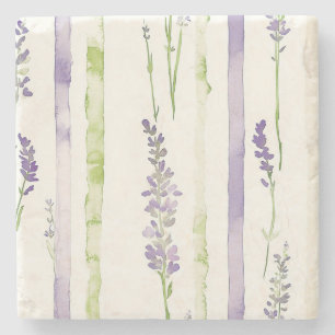Lavender Stripes Floral Stone Coaster